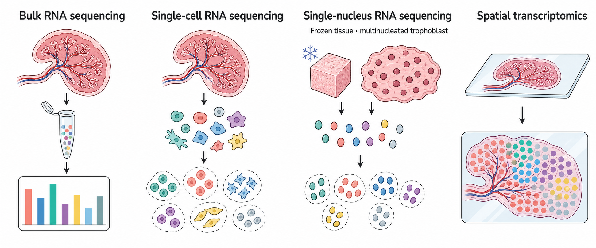 Comparison of bulk, single-cell, single-nucleus, and spatial transcriptomics